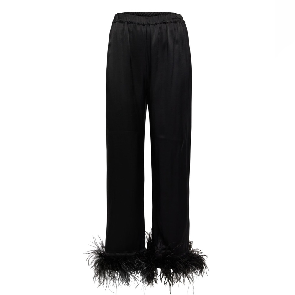 Sleeper Black Feather-Trim Pajama Pants